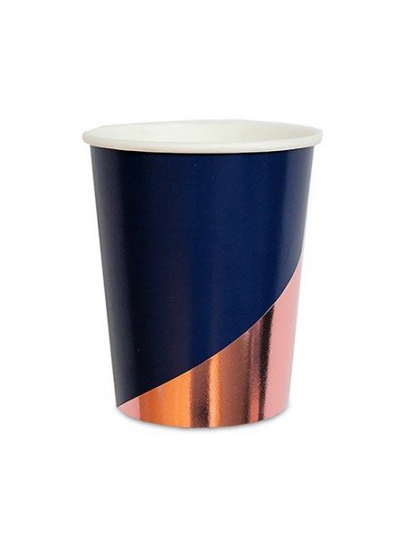 Bicchieri di carta blu e oro