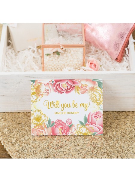 Moderna carta floreale "Bridesmaid Ask" con piega